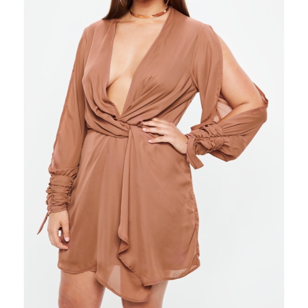 Missguided deep V-neck burnt orange dress